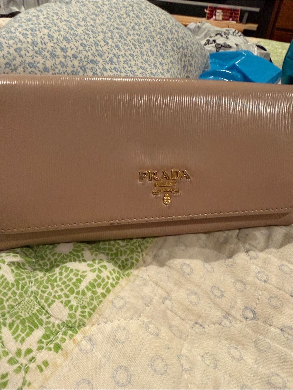 Prada Saffiano or Vitello Move leather long continental flap wallet in blush